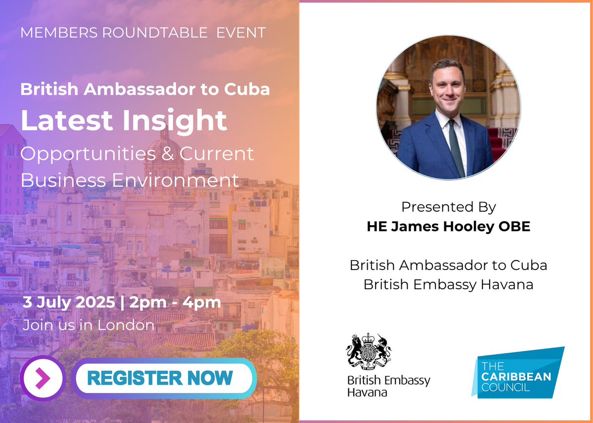 The Caribbean Council (@caribbeancounci) on Twitter photo New Members Event | Roundtable with ๐๐ฟ๐ถ๐๐ถ๐๐ต ๐๐บ๐ฏ๐ฎ๐๐๐ฎ๐ฑ๐ผ๐ฟ ๐๐ผ ๐๐๐ฏ๐ฎ - ๐๐ ๐๐ฎ๐บ๐ฒ๐ ๐๐ผ๐ผ๐น๐ฒ๐ ๐ข๐๐. Thursday 3rd of July from 2.30pm to 4pm in Central London. caribbean-council.org/roundtable-witโฆ New Members Event | Roundtable with ๐๐ฟ๐ถ๐๐ถ๐๐ต ๐๐บ๐ฏ๐ฎ๐๐๐ฎ๐ฑ๐ผ๐ฟ ๐๐ผ ๐๐๐ฏ๐ฎ - ๐๐ ๐๐ฎ๐บ๐ฒ๐ ๐๐ผ๐ผ๐น๐ฒ๐ ๐ข๐๐. Thursday 3rd of July from 2.30pm to 4pm in Central London. caribbean-council.org/roundtable-witโฆ
