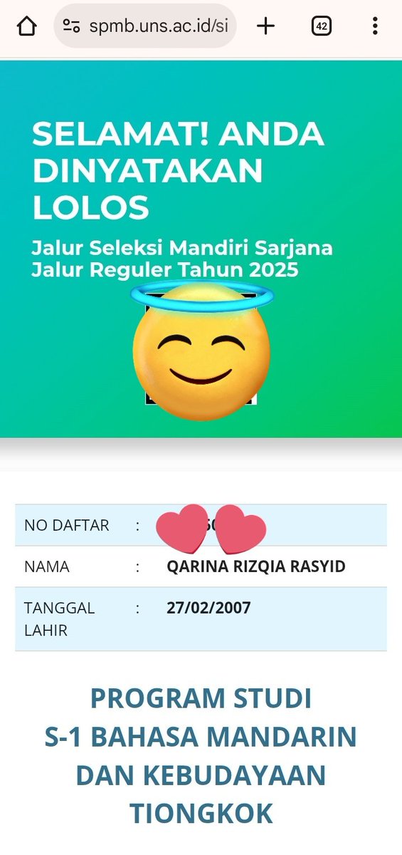 ALHAMDULILLAH MASYAALLAH AKU LOLOS BMKT UNS YEAYY 😆🤍 I'M SO HAPPY 🤩🤩🤩🤩