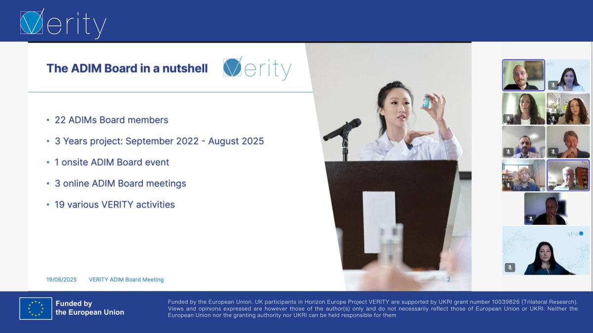 VERITY (@verityeu) on Twitter photo Thanks to all who joined the #VERITYproject ADIM Board meeting on June 19! 🙌
We reflected on 3 years of impact, reviewed our Policy Event & Recommendations, and launched the VERITY Ambassadors' Toolkit.
Your presence is essential to building trust in science. 🔬💬 Thanks to all who joined the #VERITYproject ADIM Board meeting on June 19! 🙌
We reflected on 3 years of impact, reviewed our Policy Event & Recommendations, and launched the VERITY Ambassadors' Toolkit.
Your presence is essential to building trust in science. 🔬💬