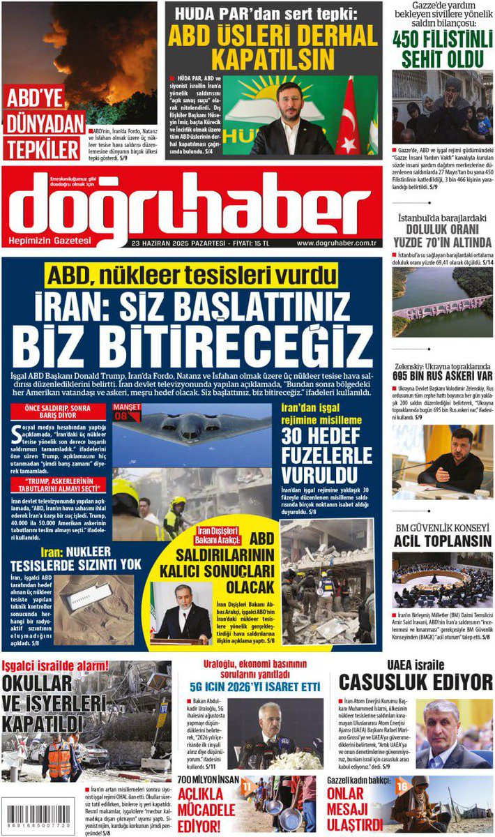ABD’nin İran’a yönelik saldırısı, bir kez daha emperyalist zihniyetin vahşetini gözler önüne sermiştir.

❗ Mazlum halklar nezdinde meşruiyeti olmayan bu tür saldırılar, bölgeyi istikrarsızlığa ve kana sürüklemektedir.

📣 Mazlum coğrafyaların istikbali, emperyalist işgallere