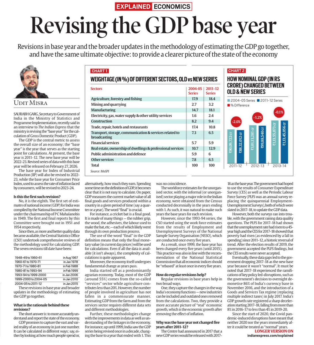 Saurabh Garg, Secretary at MoSPI, announced that the base year for GDP will be revised to 2022–23, and new data will be released on February 27, 2026. This is part of a broader effort to update GDP methodology and provide a more accurate economic picture

Thread !!