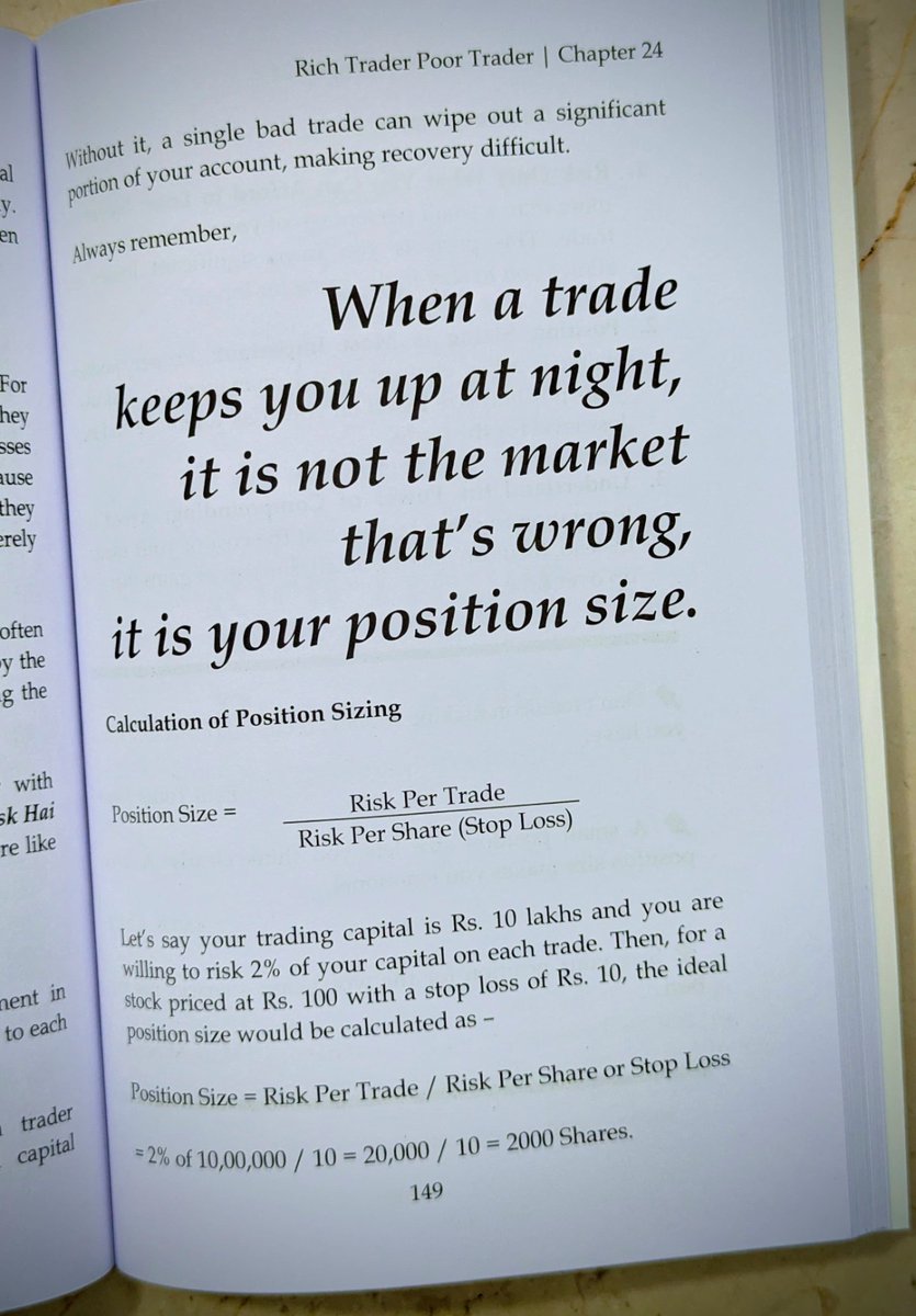 If a trade is stealing your sleep 😰💤, then market isn’t the problem—your position size is.

Master #RiskManagement, not just entries &amp; exits.

Read Rich Trader Poor Trader📘by <a href="/KommawarSwapnil/">Swapnil Kommawar</a> 

Available on amzn.to/4jgQ013

#TradingPsychology #StockMarketIndia #Trading