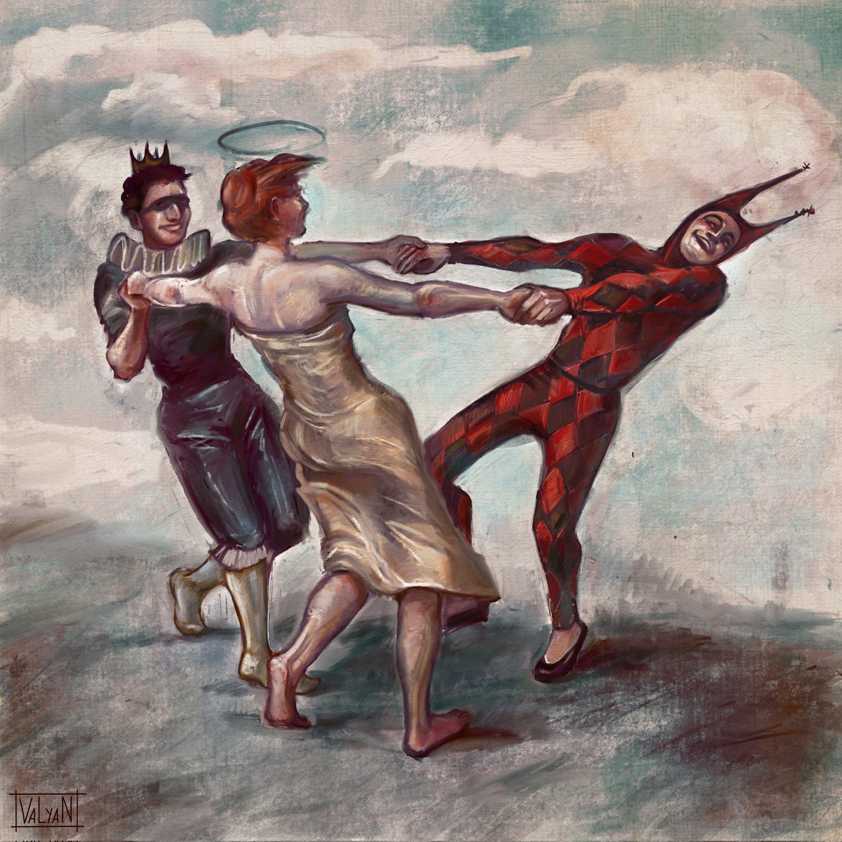 Good morning with the new fnd drop

"Roundelay"

Harlequin, angel and king
(or maybe artist, muse and patron, who knows)

Inspired by the painting by Franz Von Stuck
0.2 eth reserve 
Link and process  👇