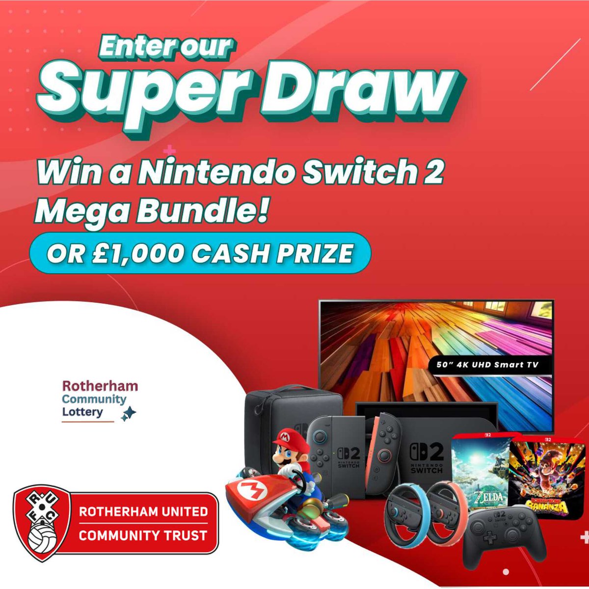 Rotherham United Community Trust (@rufc_ct) on Twitter photo RUCT | Fancy winning a Nintendo Switch bundle while supporting your community? ๐ฎ
Every ticket bought helps fund the work we do at Rotherham United Community Trust โฝ
๐๏ธ Grab your tickets by 29 June!
rotherhamcommunitylottery.co.uk/support/rotherโฆ
#RUCT #SuperDraw #SupportLocal #WinBigGiveBack RUCT | Fancy winning a Nintendo Switch bundle while supporting your community? ๐ฎ
Every ticket bought helps fund the work we do at Rotherham United Community Trust โฝ
๐๏ธ Grab your tickets by 29 June!
rotherhamcommunitylottery.co.uk/support/rotherโฆ
#RUCT #SuperDraw #SupportLocal #WinBigGiveBack