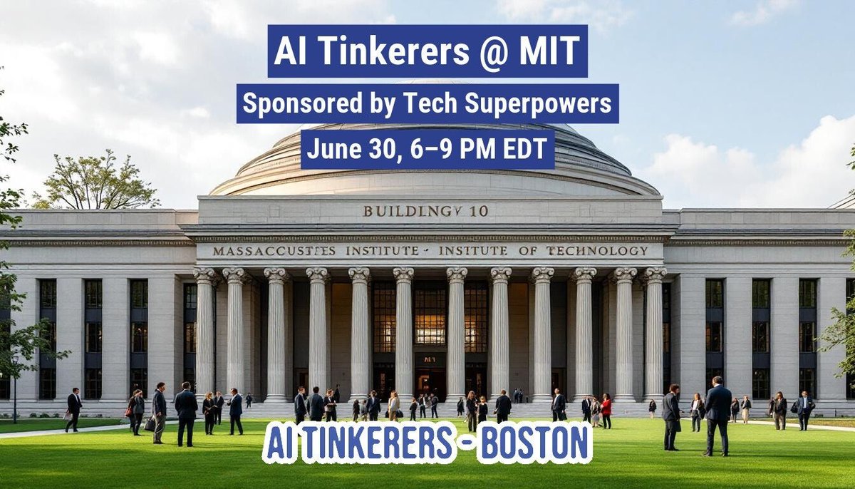 AITinkerers's tweet image. Huge thanks to Tech Superpowers for fueling food, drinks &amp;amp; Wi-Fi as we pack MIT IHQ with Boston’s AI builders. Demos, science-fair tables, 60-sec pitches—zero fluff, all code. See you 6/30! 🙌 @aitinkerers @valeriano1010 @natea @jheitzeb

buff.ly/1LsPtJE