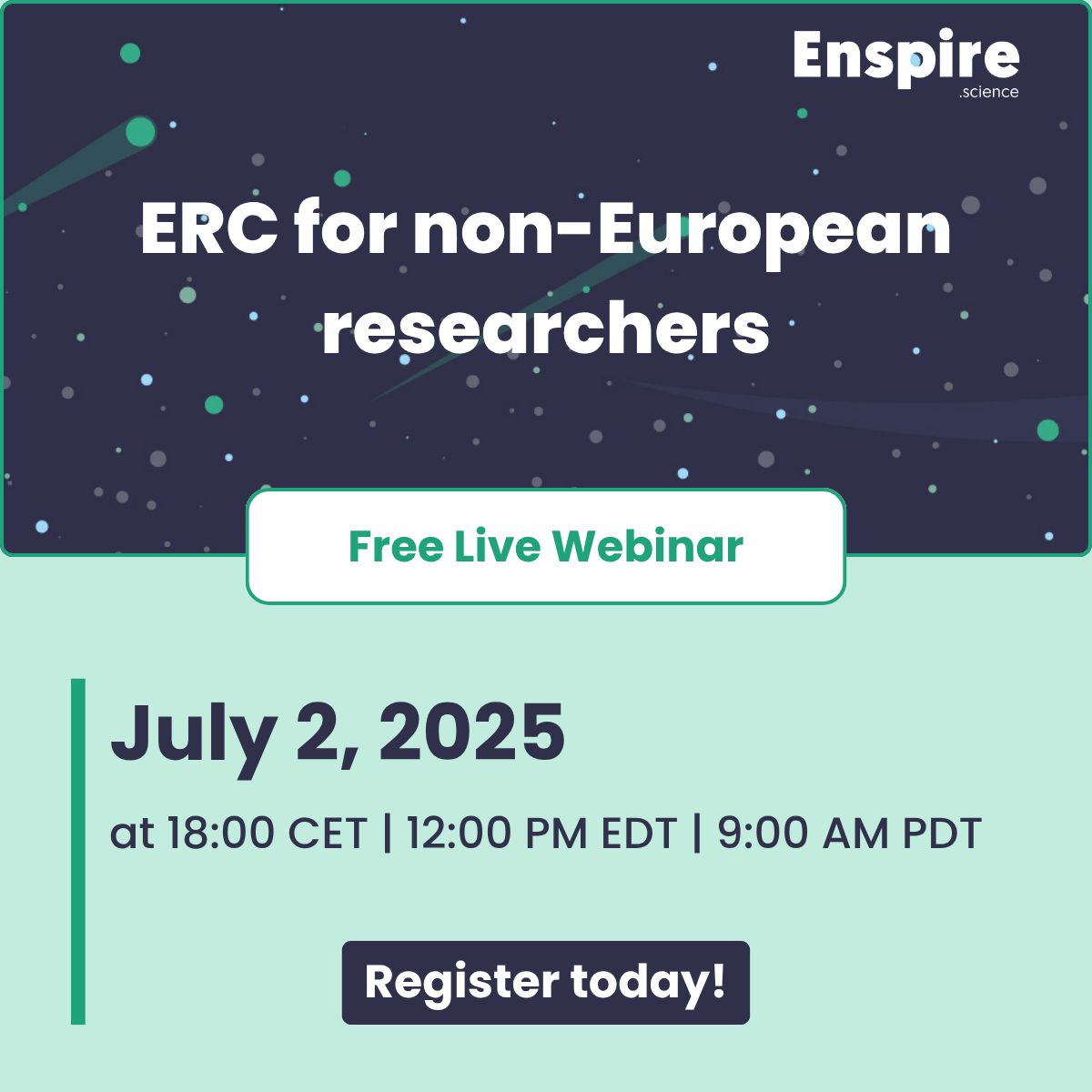 🌍 Are you a researcher outside Europe considering relocation?
Join us on July 2 at 18:00 CET to learn how the ERC supports international scientists and what it takes to apply.
🔗 Register: buff.ly/Yc3r4Ul
#ERCGrants #HorizonEurope