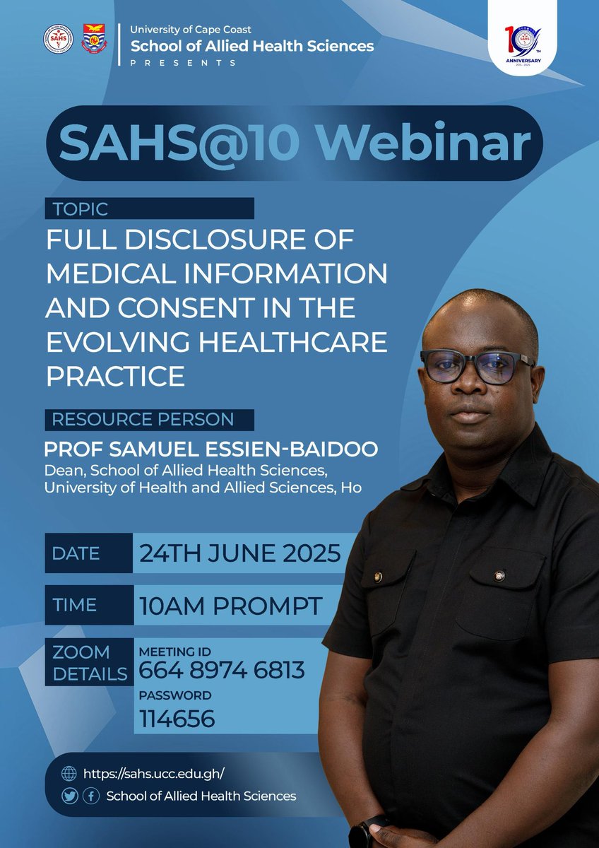 sbessien's tweet image. Topic: SAHS @10 WEBINAR
Time: Jun 24, 2025 10:00 AM Africa/Accra
Join Zoom Meeting
wacren.zoom.us/j/66489746813?…

Meeting ID: 664 8974 6813
Passcode: 114656