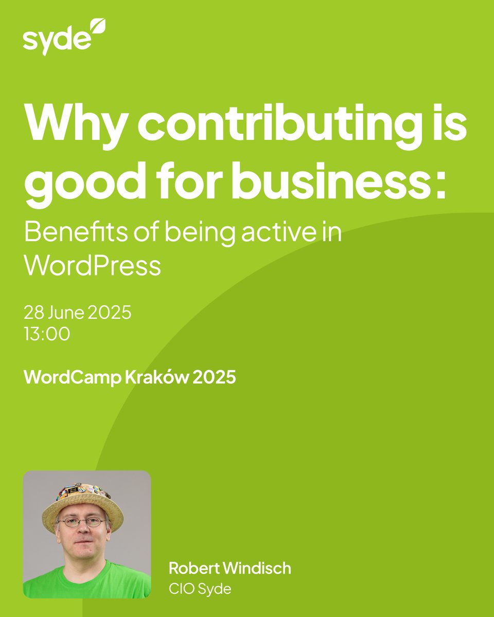 syde_gmbh's tweet image. Heading to WordCamp Kraków? Don’t miss @RobertWindisch’s talk on how contributing to WordPress can fuel growth—for you and your business.

🗓 28 June | 13:00
🎤 Why Contributing Is Good for Business
🔗 eu1.hubs.ly/H0l6bjR0

#WCKRK #WordPress #OpenSource #BusinessGrowth