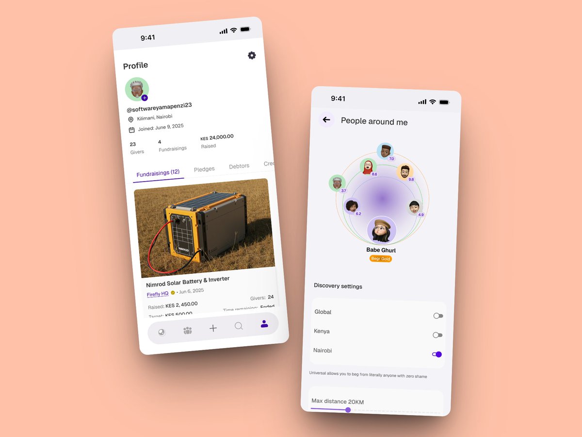 Begr app project still ongoing. Profile settings done! 

Now you can see avatars of givers and their ratings based on how generous they are - the data is drawn from past fundraisings they participated in.  

This feature empowers you to do data-driven begging.