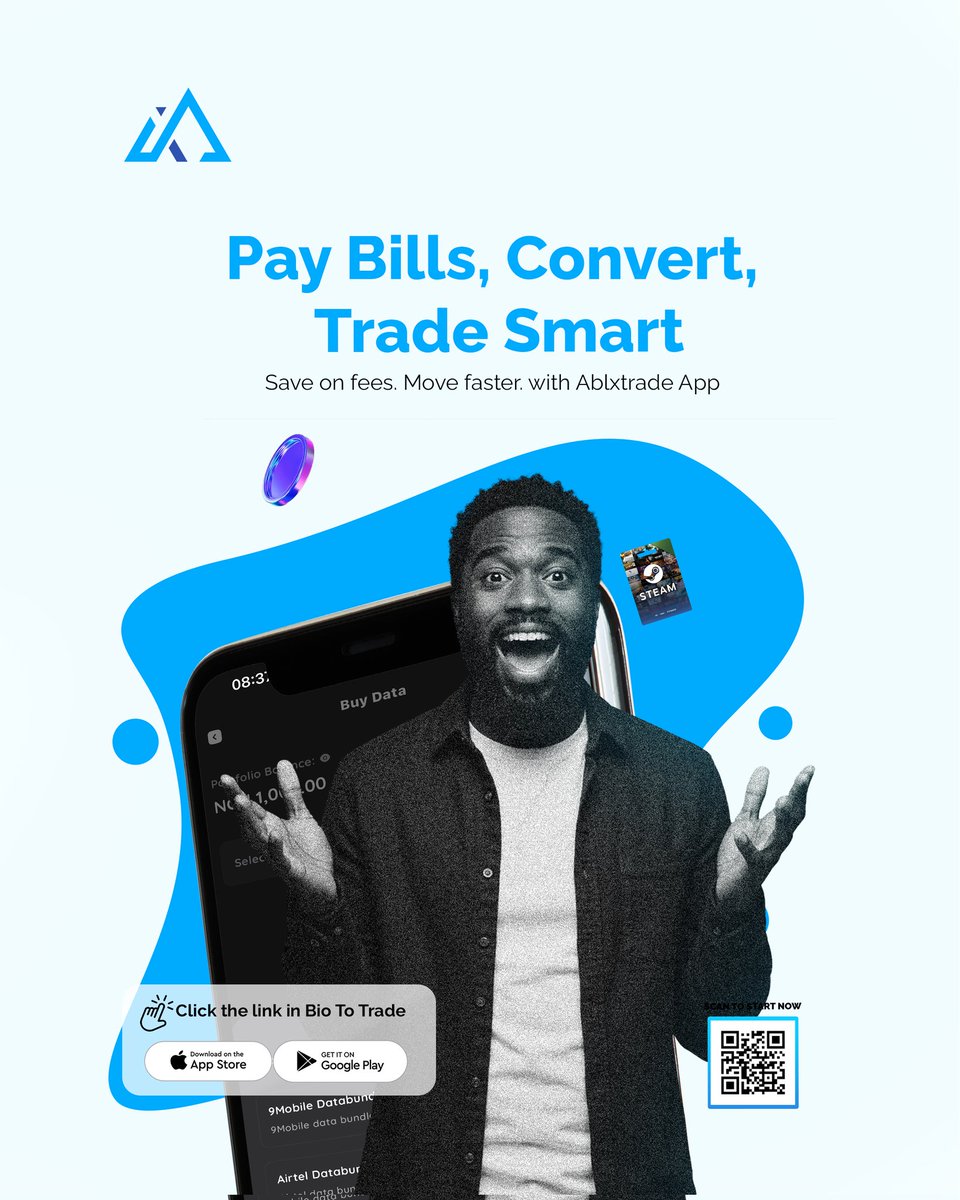ablxtrade's tweet photo. Pay Bills, Convert, Trade Smart!!!!!
Everything made available for you here at Ablxtrade,plus the sweet rate and super fast payment.
Scan the link on bio to start trading.
#sweetrate
#billpayments #convert #smarttrading https://t.co/jUKRuQtBSI