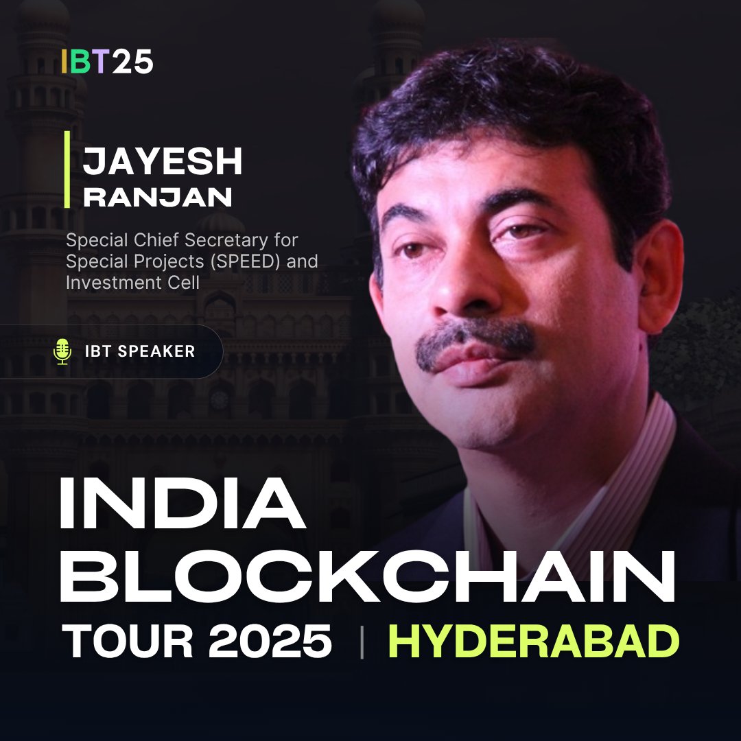 Policy meets progress at #IBT25 ⚙️📈

<a href="/jayesh_ranjan/">Jayesh Ranjan</a>, Special Chief Secretary - Special Projects (SPEED) &amp; Investment Cell, joins as a Speaker at the India Blockchain Tour 2025 - Hyderabad.

🗓️ 28th June
📍 Le Meridien, Hyderabad
A vital voice shaping the future of innovation in