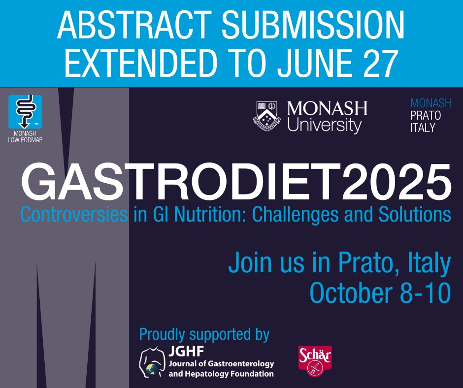 MonashFODMAP's tweet image. Calling GI health professionals 📢 Abstract submission for the upcoming GASTRODIET2025 has been extended!
Get in quick to join dietitians, gastros and scientists from around the world to explore the cutting-edge issues in diet and gastroenterology 🙌🏻
hpe.currinda2.com/website/events…