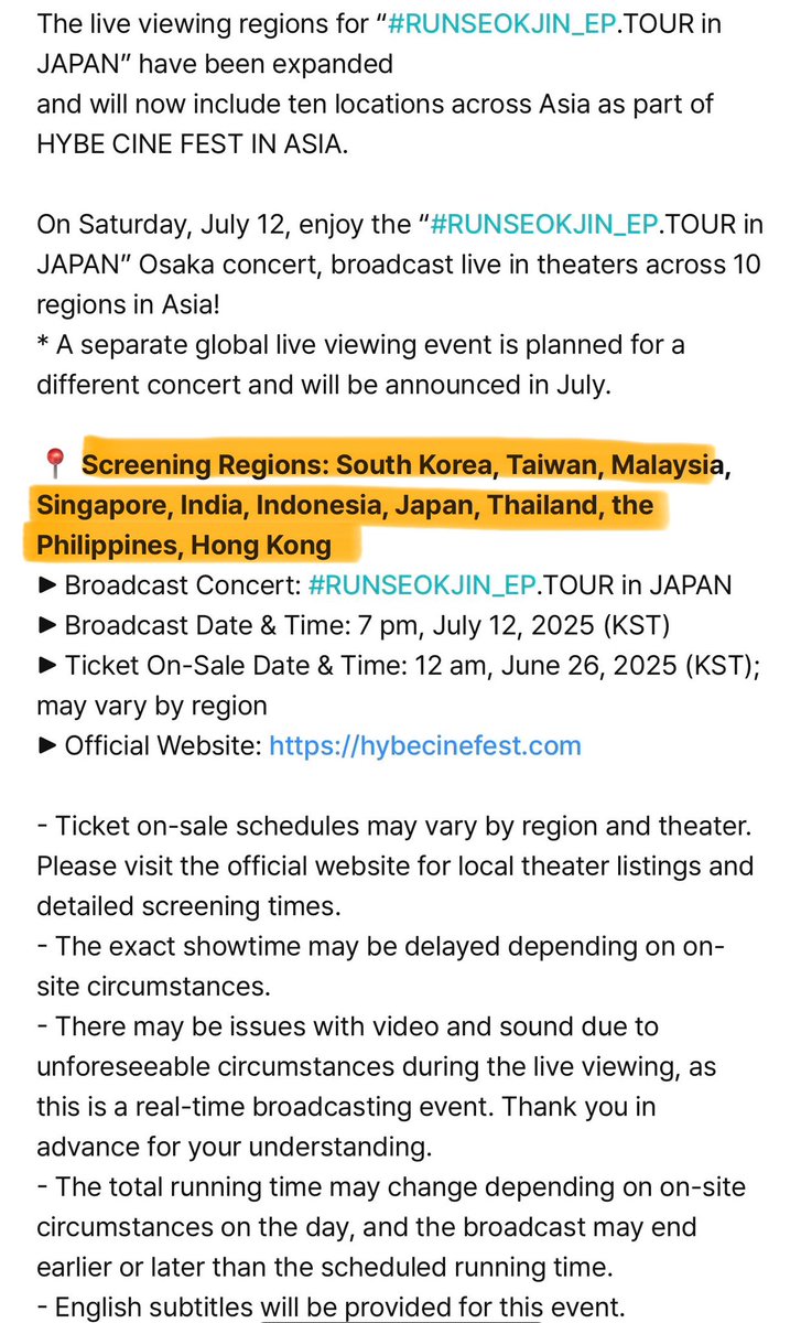 JIN - RUNSEOKJIN_EP.TOUR in JAPAN The live viewing regions have