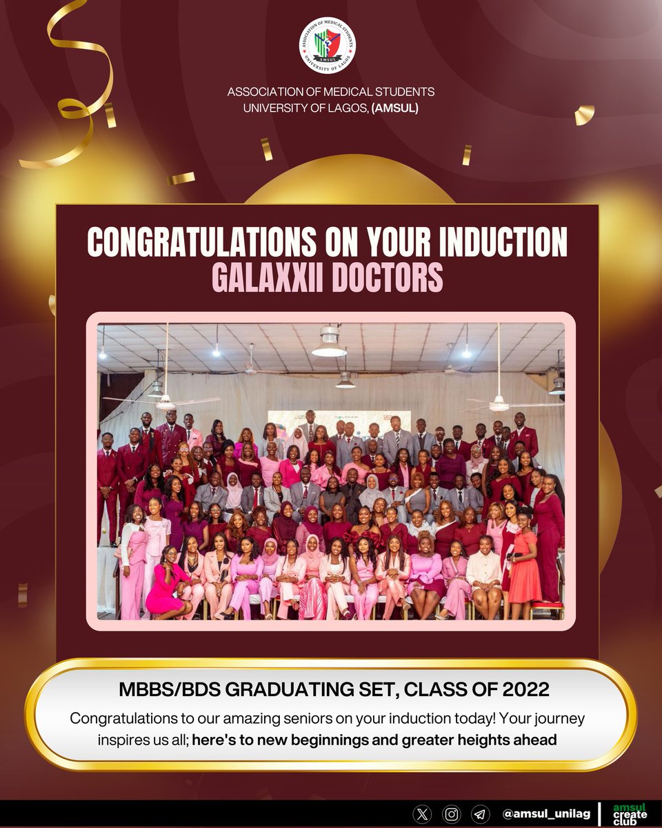 IT IS RAINING DOCTORS IN LAGOS!!
🎓✨ GALAXXII, THE STARS HAVE ALIGNED! ✨🎓
Today, we celebrate excellence, resilience, and the relentless pursuit of purpose.
A massive congratulations to the MBBS/BDS Graduating Set, Class of 2022,(GALAXXII DOCTORS), on your successful induction