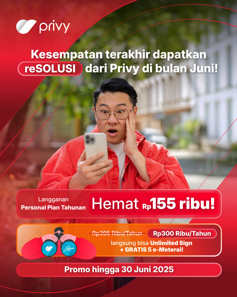 Sudah hampir akhir bulan waktunya cari proyek tambahan biar makin cuan💰
 
Berlangganan Privy Personal Plan tahunan sekarang spesial cuma Rp300 ribu untuk tanda tangani penawaran yang datang tanpa batas sampai tahun depan!
 
Bukan cuma itu, makin untung karena bisa langsung dapat