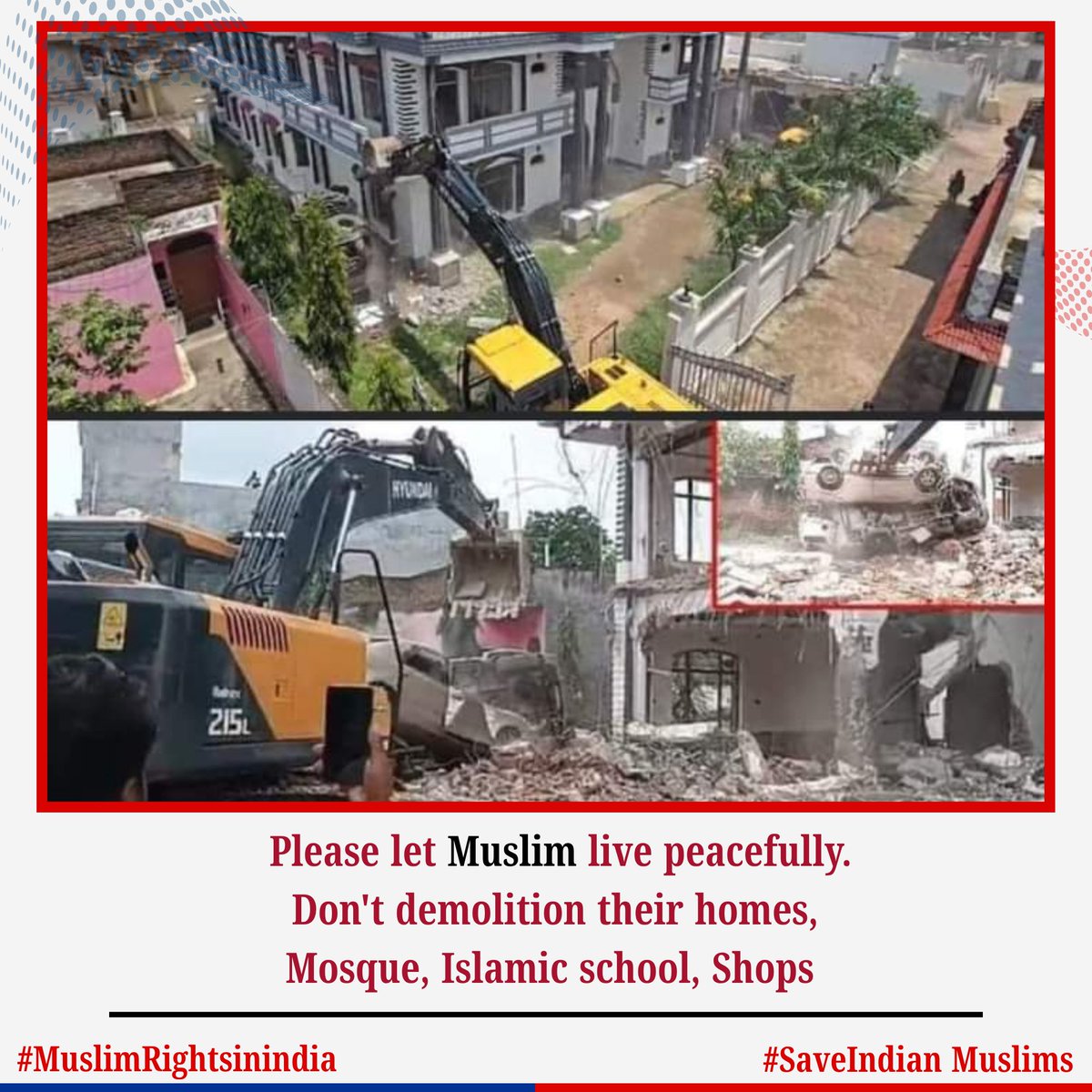 minorityvoice22's tweet photo. Don't demolition Muslim homes,Mosque, slamic school,Shops #SanjayGandhi #Khamenei #GeneliaDeshmukh नाना साहेब Sonia Gandhi श्यामा प्रसाद मुखर्जी #HBDNiteshRane #11YearsOfKhadi #AbhishekBachchan #Saveindianmuslim #Alleyesonindianmuslim #Saveindianmuslim Shank https://t.co/wNB5z24yBA