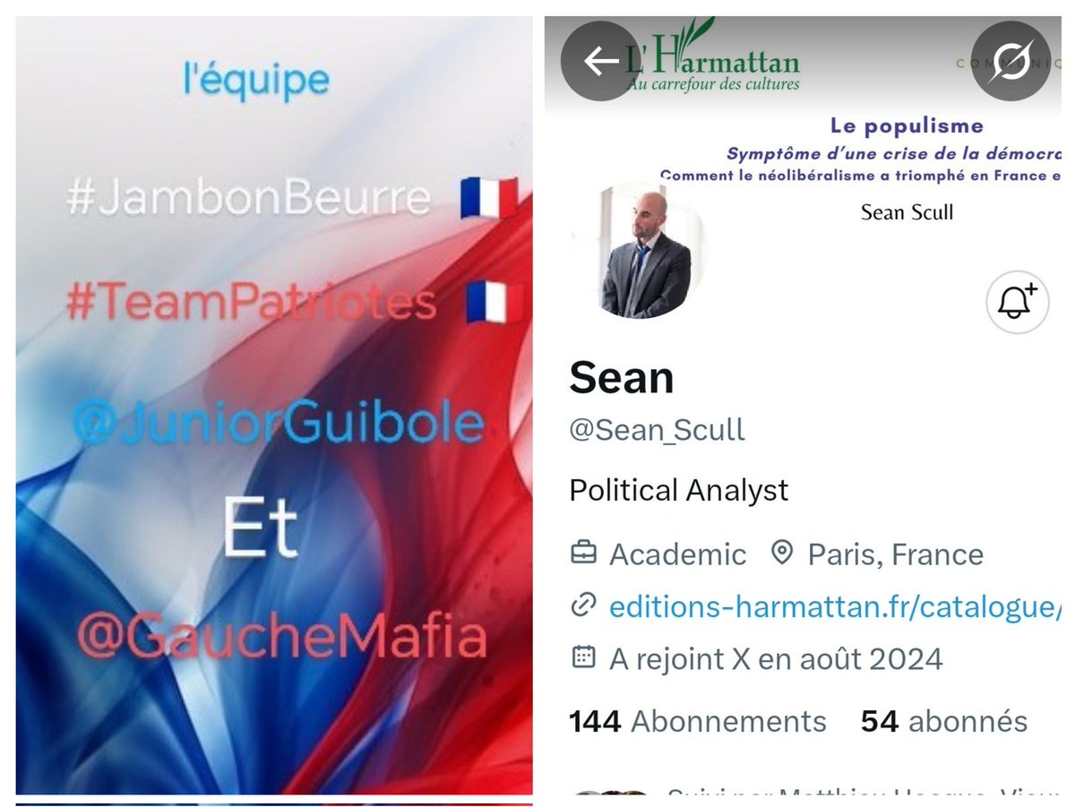 INFO🚨 Merci de partager !🚨
Mes amis abonnés😉
Ainsi que l'équipe #JambonBeurre #TeamPatriotes  🇨🇵 
Notre ami   <a href="/Sean_Scull/">Sean</a>   👍
Aurait besoin d'un petit coup de pouce pour grossir sa TL!🥳
Et ainsi lui donner plus de visibilité ! Merci de vous abonner à lui !🙏
Et n'oubliez