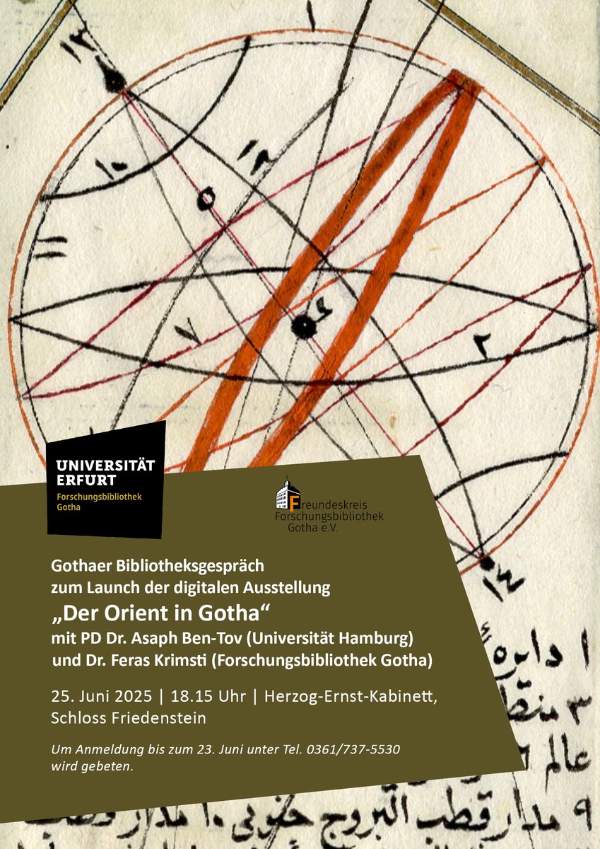 The digital exhibition "The Orient in Gotha" is about to be launched! Join us for the launch and a "Gotha Library Talk". The historian of the early modern period Dr. Asaph Ben-Tov will be in conversation with the curator of the exhibition, Dr. Feras Krimsti.
#OrientInGotha