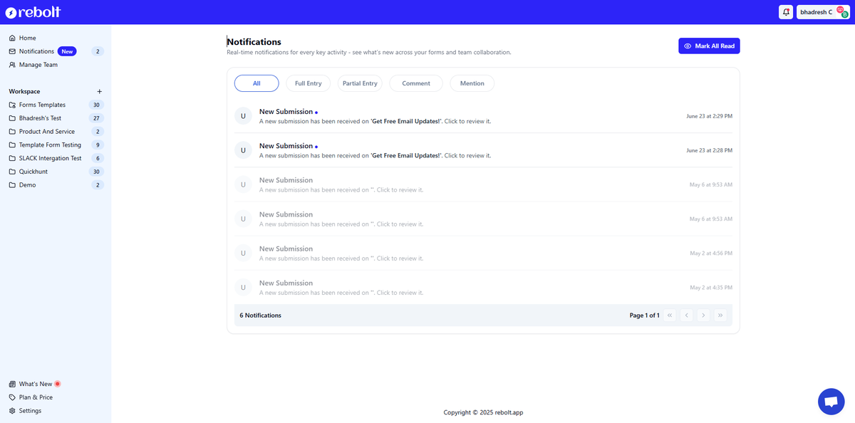 Real-time email alerts🔔for every new form submission.

Never miss a lead again with rebolt.app.