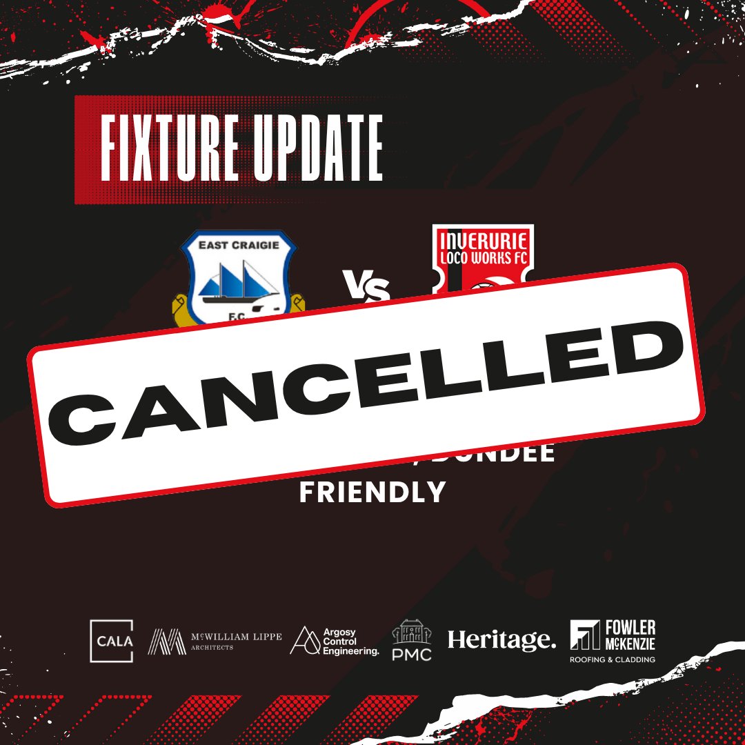 𝗙𝗜𝗫𝗧𝗨𝗥𝗘 𝗖𝗔𝗡𝗖𝗘𝗟𝗟𝗔𝗧𝗜𝗢𝗡

Unfortunately, our friendly against East Craigie, scheduled for this Saturday, has been cancelled. This means our first outing of pre-season will be at Cove Rangers on Tuesday 1st July.

#InverurieLocos 🚂