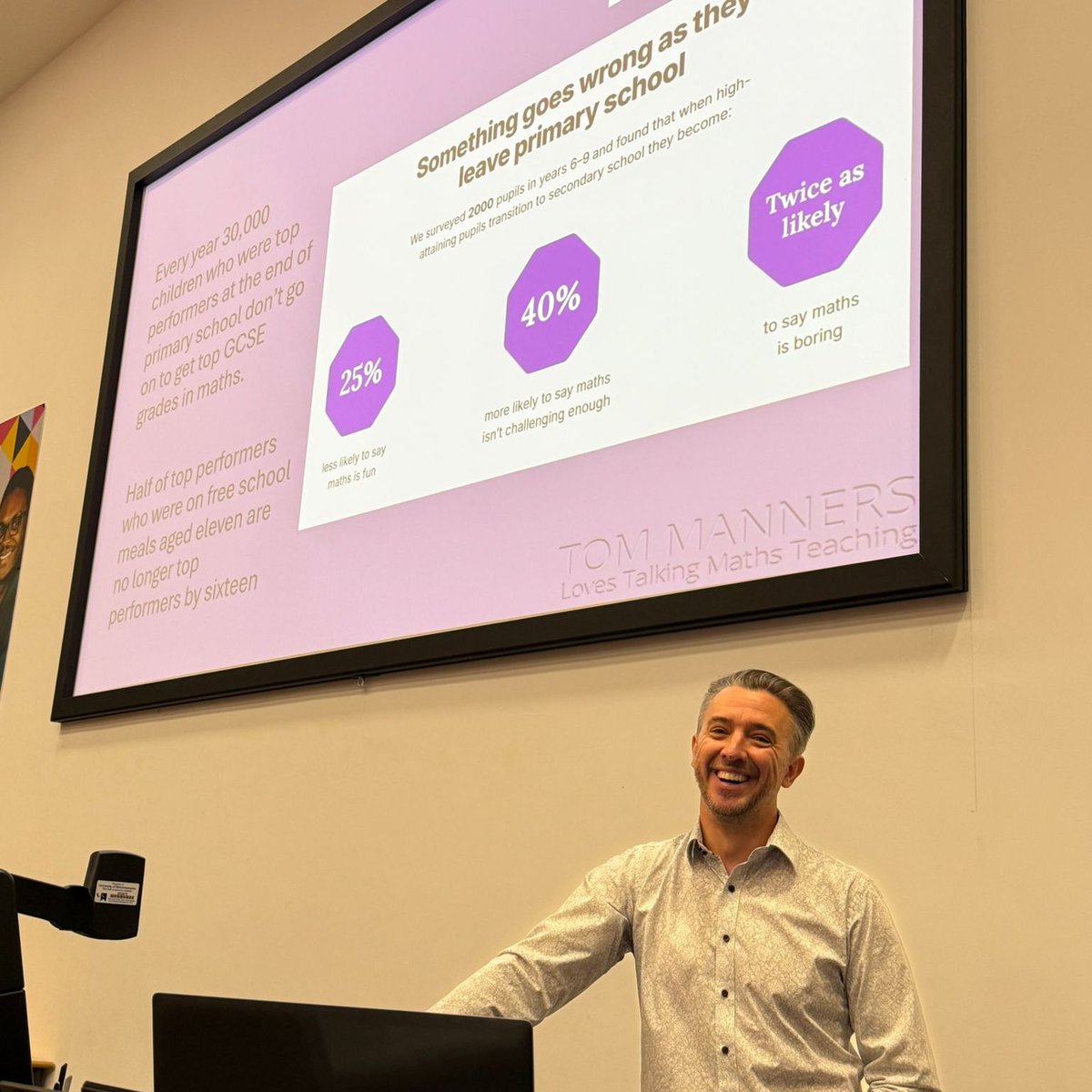 Secondary Mastery conference - 23 June 2025, at Walsall Campus of the University of Wolverhampton.  Over 100 teachers from Central and North Mids Maths Hub have arrived at the conference today.  Our first keynote speaker, Tom Manners is enjoying his session.