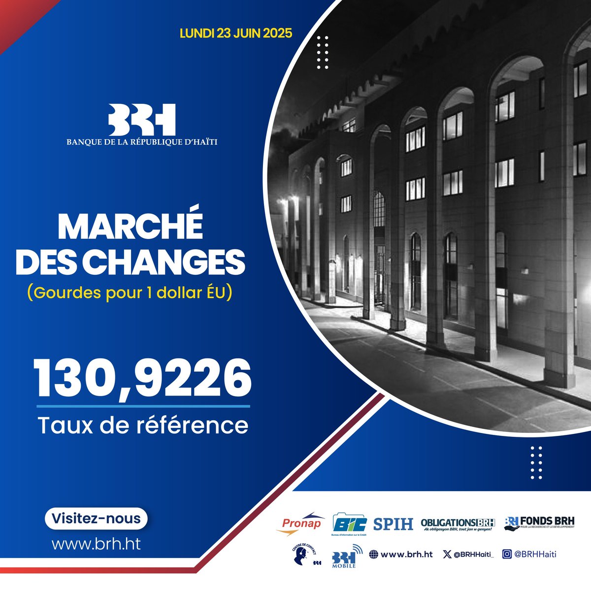Taux de référence du 23/06/2025:130,9226

brh.ht/taux-du-jour/
 
#BRHHaiti #TauxDeRéférence