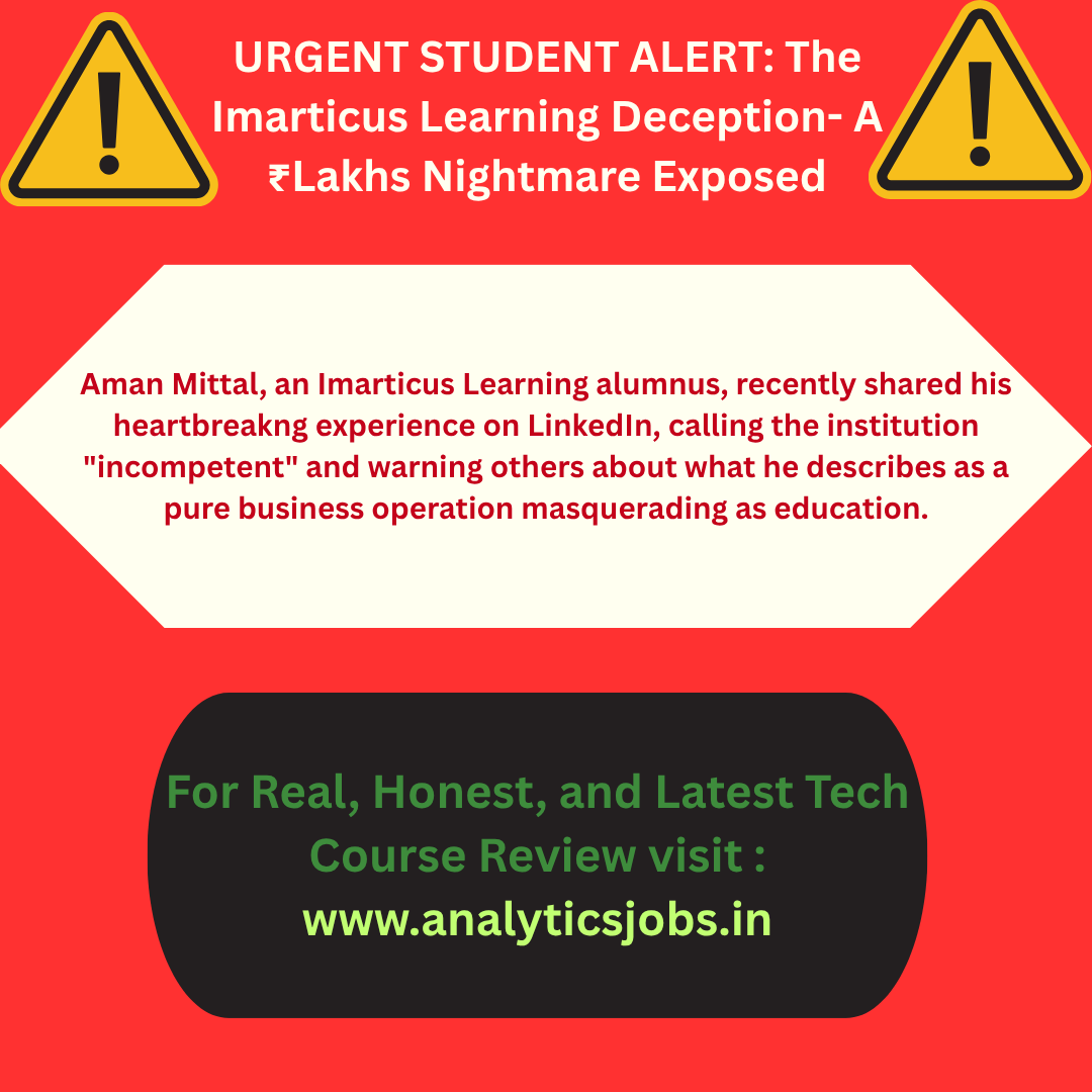 analyticjob's tweet image. 🚨 STUDENT ALERT: Aman Mittal exposed Imarticus Learning as a money trap! ₹Lakhs wasted.
Read at analyticsjobs.in/question/imart…
#ImarticusScam #EdTechFraud #StudentWarning