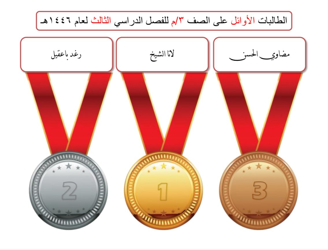 تبارك إدارة المدرسة ومعلماتها لطالبات المرحلة المتوسطة الاوائل 🥇🥈🥉
والشكر موصول لأولياء الأمور الكرام على إهتمامهم🏵
متمنين للجميع دوام التوفيق والنجاح.
#تعليم_جدة