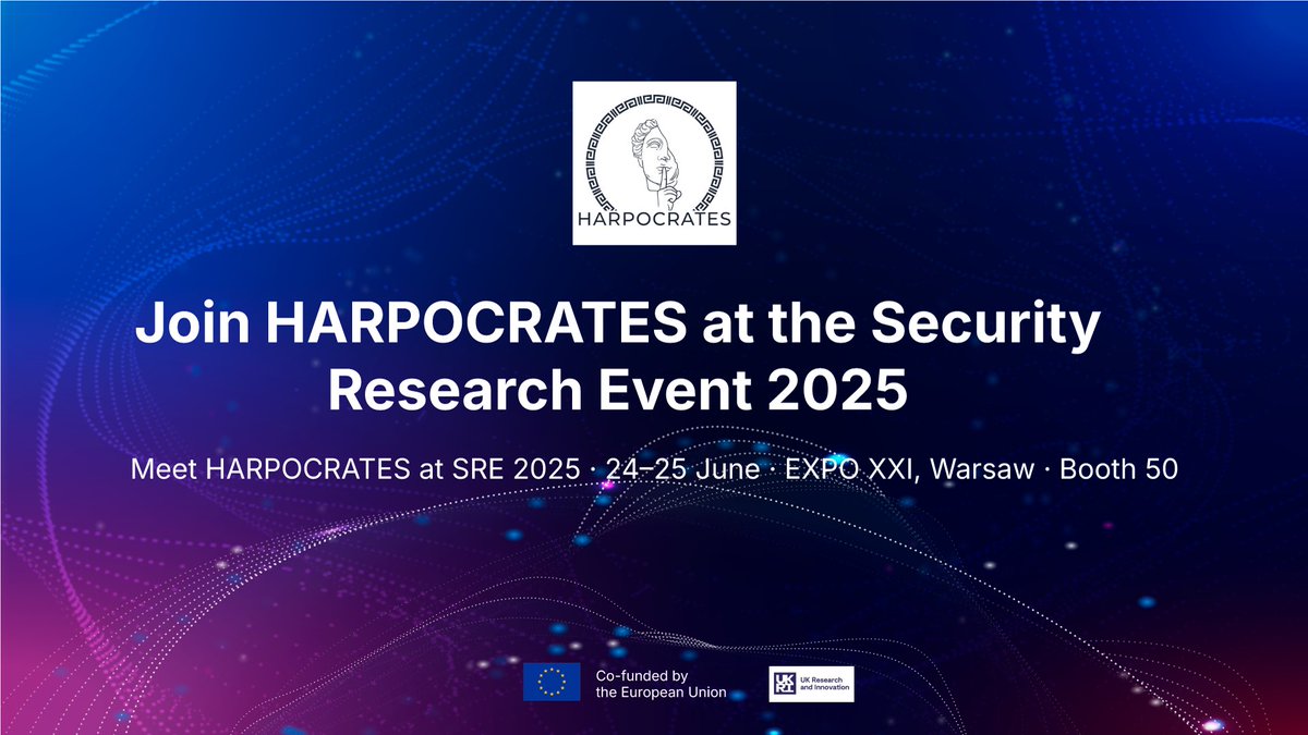 HARPOCRATES is heading to #SRE2025 in Warsaw 🇵🇱
 📍 Find us at Booth 50, Hall 3
 📅 24–25 June @ EXPO XXI
 Tamas Kiss &amp; Ana Kovacevic will be there to talk about privacy-preserving data use in public services.

🔗 harpocrates-project.eu

#Cybersecurity #EUfunded #HorizonEurope