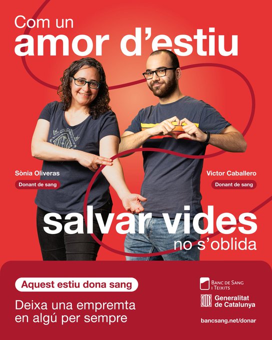 💚 Com un amor d'estiu, salvar vides no s’oblida!

🩸 Aquest estiu, dona sang!

🎯 Volem arribar a les 40.000 donacions per aconseguir mantenir les reserves fins a setembre

Demana cita a gen.cat/3FYBNbt