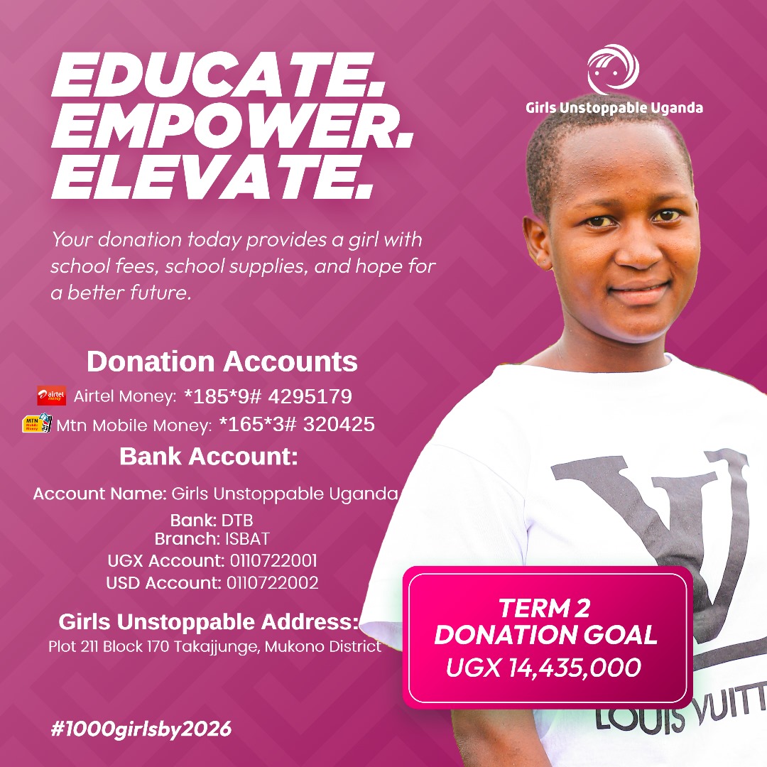 This week, we’re moving with purpose, raising UGX 14,435,000 for Term 2 to keep girls in school, equipped, and inspired for a better future. 😊 

Join us and be part of this impact.
#1000GirlsBy2026 #EmpoweringGirlsForImpact
