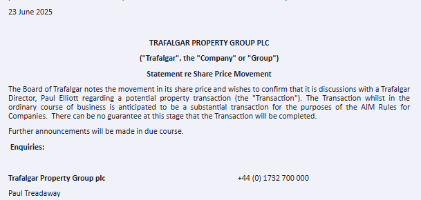 tonywatsonm's tweet image. #TRAF Trafalgar Property Group share price movement statement issued 10.10am...