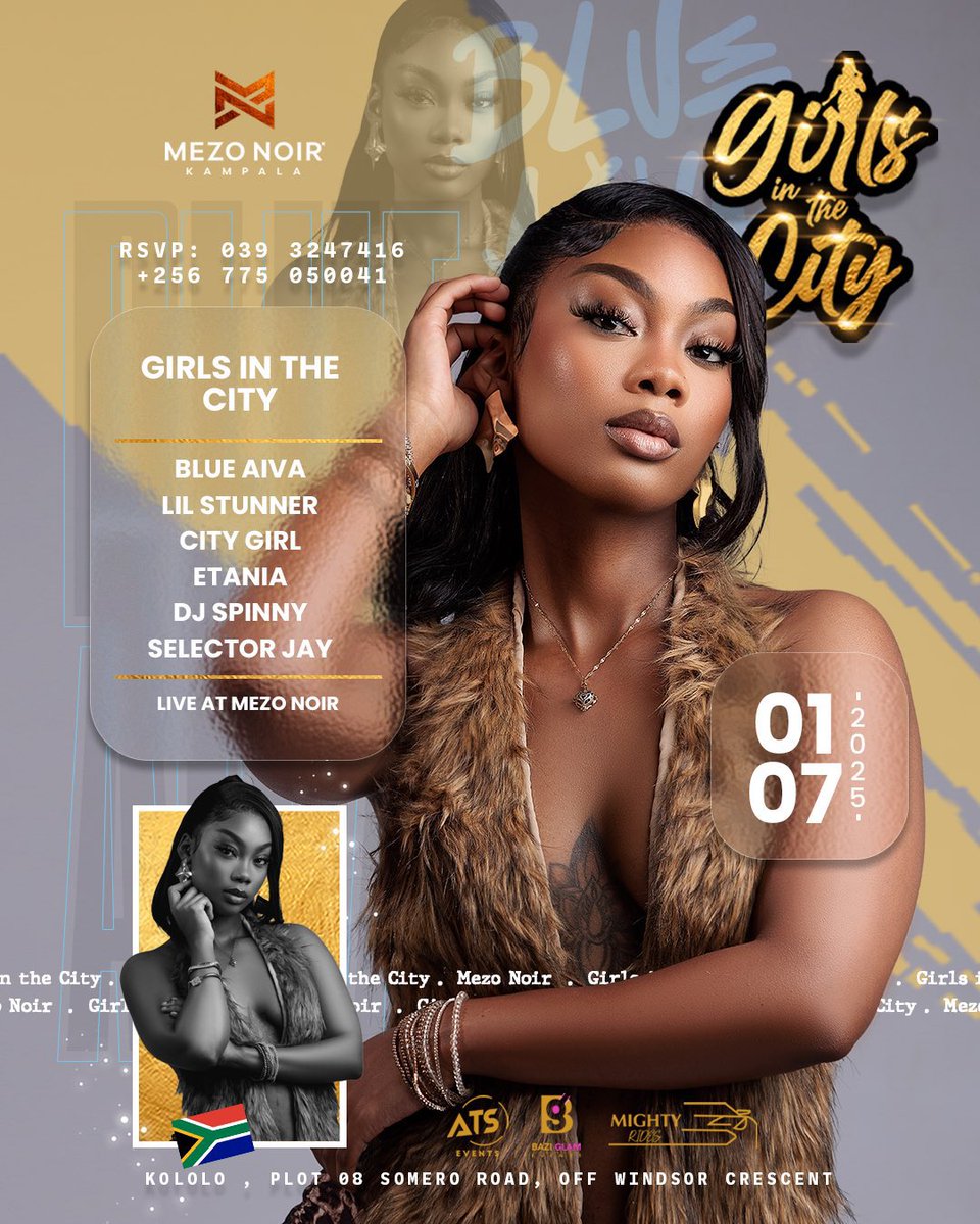 Mushrm (@mushroominc) on Twitter photo Get ready for an epic night of pure vibes! <a href="/blueAiva/">BlueAiva💎🍭</a> is set to light up Girls In The City on July 1st at <a href="/MezoNoirUG/">MEZO NOIR UG</a>, joined by the stellar crew of <a href="/forever_etania/">Life Of The Party🎬</a>, <a href="/_citygirl/">Cc</a>, <a href="/SheilahGashumba/">Sheilah C Gashumba</a>, <a href="/djspinnyug/">DJ SPINNY 🇺🇬</a>, and <a href="/JSelectorJay/">Selector Long Time</a>. Snag your spot now for a party you won’t forget! Get ready for an epic night of pure vibes! <a href="/blueAiva/">BlueAiva💎🍭</a> is set to light up Girls In The City on July 1st at <a href="/MezoNoirUG/">MEZO NOIR UG</a>, joined by the stellar crew of <a href="/forever_etania/">Life Of The Party🎬</a>, <a href="/_citygirl/">Cc</a>, <a href="/SheilahGashumba/">Sheilah C Gashumba</a>, <a href="/djspinnyug/">DJ SPINNY 🇺🇬</a>, and <a href="/JSelectorJay/">Selector Long Time</a>. Snag your spot now for a party you won’t forget!