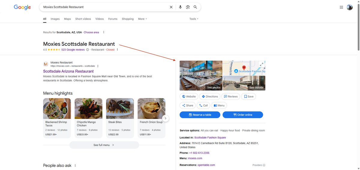 This restaurant's result threw me off a bit - looks weird this way.