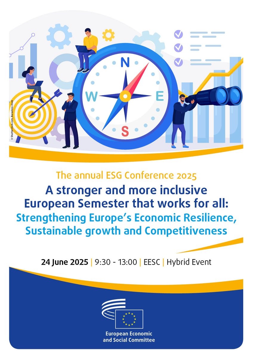 🚨TOMORROW at 09:30 AM

Join us online for the  #2025ESGConference on
A stronger and more inclusive #EuropeanSemester
that works for all: Strengthening Europe's

💪economic resilience
🌱sustainable growth and
📈competitiveness

ℹ️More info here europa.eu/!jPb6wK