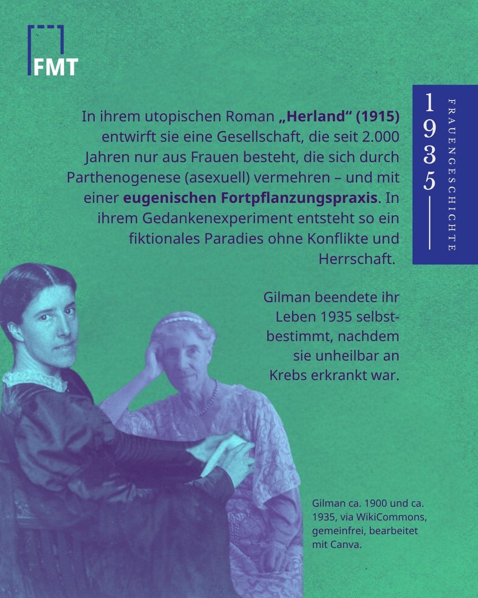 Wie sähe eine Welt nur mit Frauen aus? 📝💡 #CharlottePerkinsGilman (1860–1935), #otd vor 165 Jahren geboren, bleibt die Autorin &amp; #Frauenrechtlerin mit Werken wie #TheYellowWallpaper, #WomenAndEconomics &amp; #Herland eine ambivalente Schlüsselfigur der amerik. #Frauenbewegung!