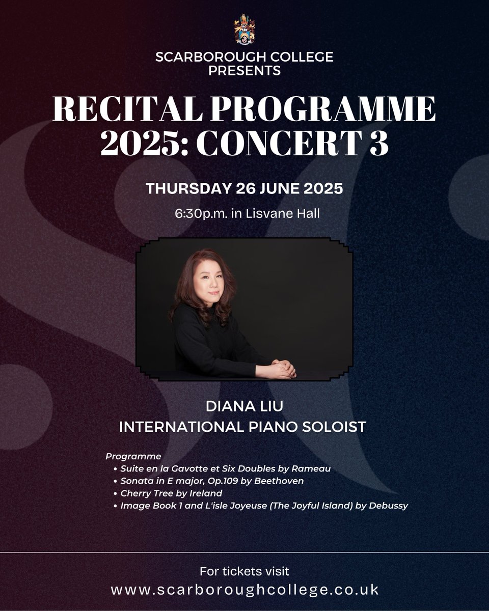 Join us this Thursday evening at Lisvane Hall for the final concert in our 2025 Recital Programme, featuring the internationally acclaimed piano soloist Diana Liu.

The programme includes works by Debussy, Beethoven, Ireland, and Rameau.

Free tickets – shorturl.at/Rd20e