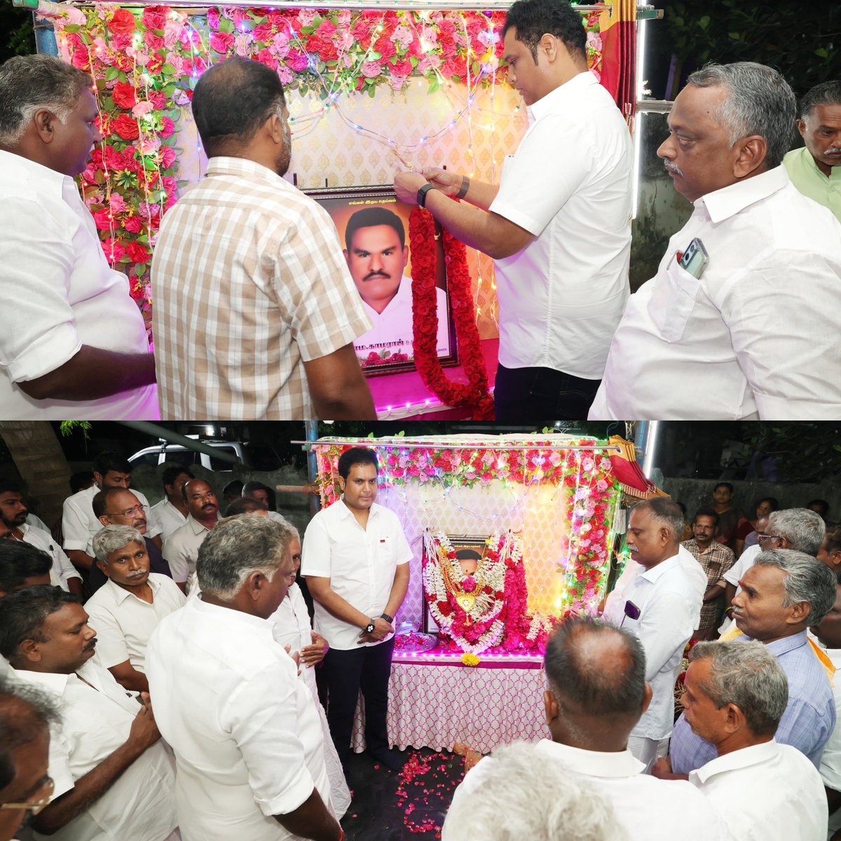 மன்னார்குடி சட்டமன்ற தொகுதி கழக முன்னோடிகளின் மறைவையடுத்து அவர்களது  இல்லங்களுக்கு மாண்புமிகு தொழில் துறை அமைச்சர் முனைவர் <a href="/TRBRajaa/">Dr. T R B Rajaa</a> அவர்கள் நேரில் சென்று திருவுருவப்படத்திற்கு மாலை அணிவித்து அஞ்சலி செலுத்தி குடும்பத்தினருக்கு ஆறுதல் கூறினார்.