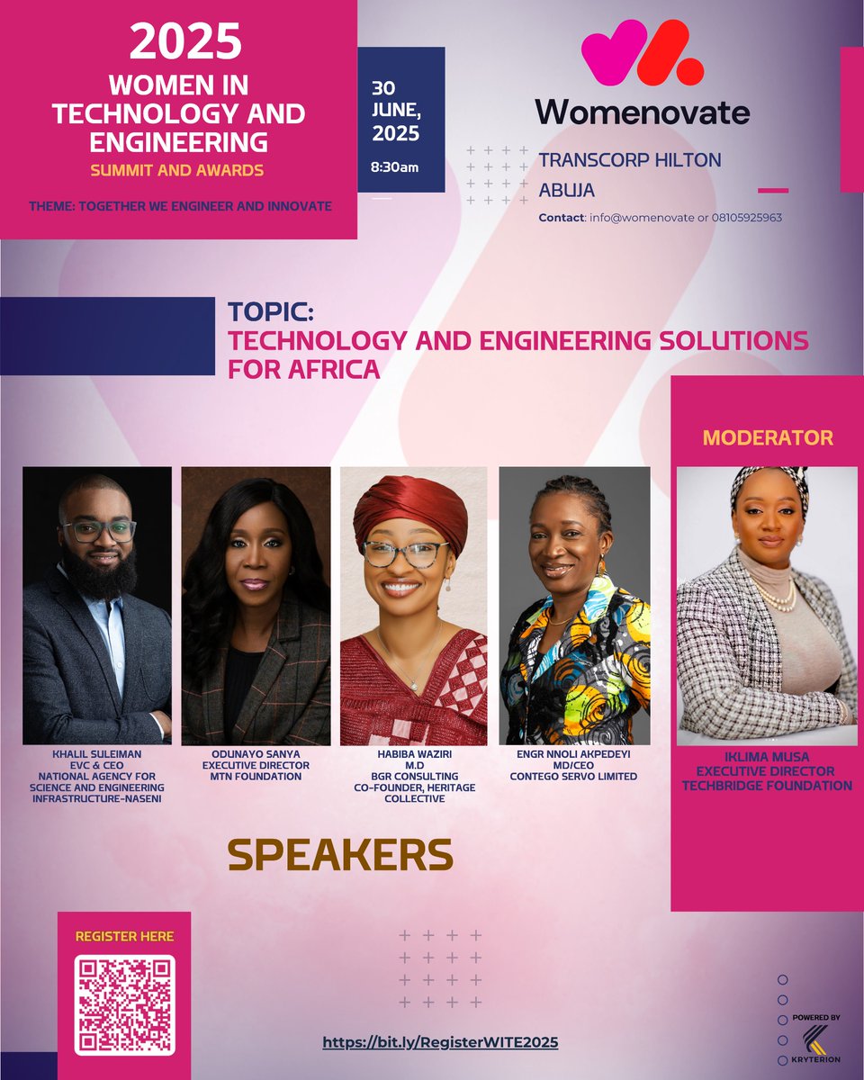 iklima__musa's tweet image. I’m honoured to be moderating a panel session at the Women in Technology and Engineering Summit &amp;amp; Awards 2025, happening on June 30th at Transcorp Hilton Hotel, Abuja.