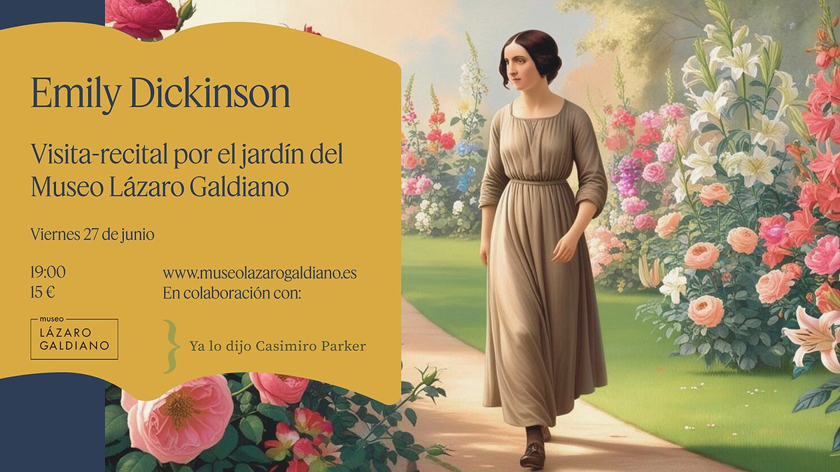 MuseoLázaroGaldiano (@museo_lazaro) on Twitter photo ¡Últimas plazas! El próximo viernes, visita-recital por el jardín del Museo. Una propuesta para disfrutar de la poesía de Emily Dickinson en Parque Florido.
+ info. y entradas: museolazarogaldiano.es/agenda-de-acti…
Colaboración con la editorial <a href="/casimiroparker/">ya lo dijo casimiro parker</a>
#literatura #jardin #Madrid ¡Últimas plazas! El próximo viernes, visita-recital por el jardín del Museo. Una propuesta para disfrutar de la poesía de Emily Dickinson en Parque Florido.
+ info. y entradas: museolazarogaldiano.es/agenda-de-acti…
Colaboración con la editorial <a href="/casimiroparker/">ya lo dijo casimiro parker</a>
#literatura #jardin #Madrid
