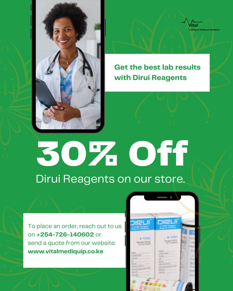 Vital_Mediquip's tweet image. Secure your essential Dirui reagents at 30% OFF &amp;amp; maintain accuracy and consistency of your diagnostic results while making significant savings.

Contact Vital Mediquip today to place your order – available across East Africa!
#DiruiDiscount #LabConsumables #Sale #VitalMediquip