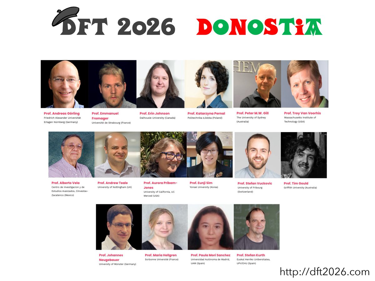 Join us for the 21st International Conference on Density Functional Theory and its Applications! #DFT2026
📍 Donostia / San Sebastián, Spain
📅 23–27 August 2026
 🔔Stay tuned — registration opens on 11 September 2025
🌐 More info: dft2026.com