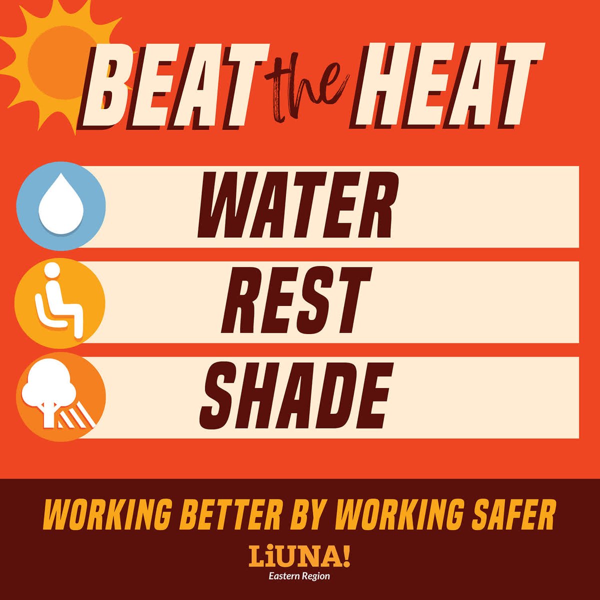 Train LIUNA NJ DE (@trainliunanjde) on Twitter photo 🥵 #Heatsafety Alert—<a href="/NWS/">National Weather Service</a> projects dangerous hot temps region-wide this week.
Work Safe:
• Wear loose, light clothing
• Wear sunscreen
• Stay #hydrated: 8oz water every 15 min
• Avoid caffeine/soda/alcohol
• Use personal cooling items (cold packs, headbands)
• Find shade 🥵 #Heatsafety Alert—<a href="/NWS/">National Weather Service</a> projects dangerous hot temps region-wide this week.
Work Safe:
• Wear loose, light clothing
• Wear sunscreen
• Stay #hydrated: 8oz water every 15 min
• Avoid caffeine/soda/alcohol
• Use personal cooling items (cold packs, headbands)
• Find shade