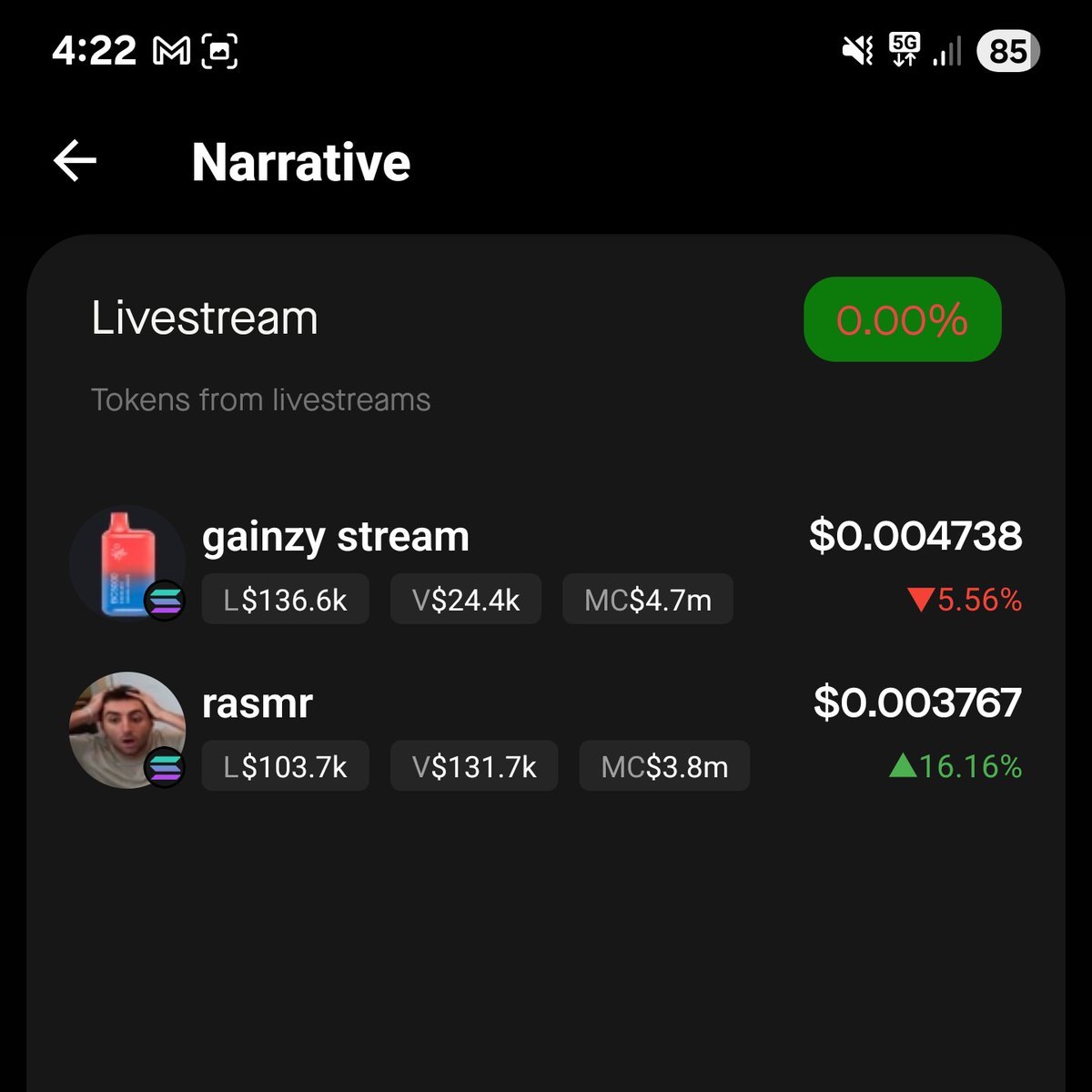 “实况直播”现在已经成为 8020 平台的热门叙事之一🔥

为什么链上直播是个好主意👀

因为没有什么比在直播中发掘Alpha，快人一步更酷的事情了！😎

祝贺 <a href="/gainzy222/">gainzy</a> 的 $gnzystrm 和<a href="/rasmr_eth/">rasmr</a> 的 $rasmr 成为8020首批认证的直播概念 Meme 代币。