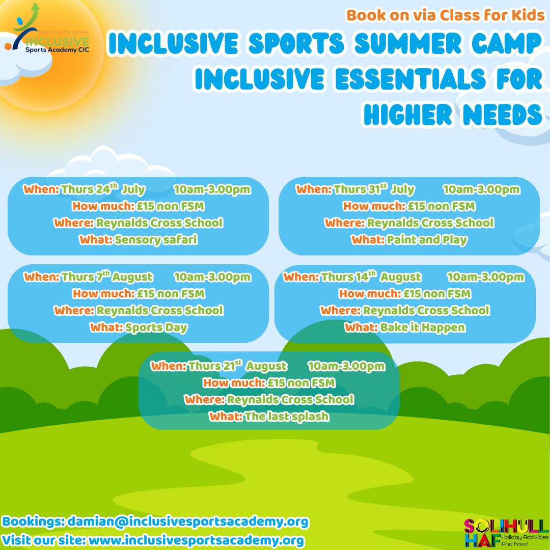 We still have spaces left for our Inclusive Sports Summer Camp, and would love to see you come along! 

Visit the link in our bio to book your place today.

#InclusiveSports #SolihullHAF #HAF2025