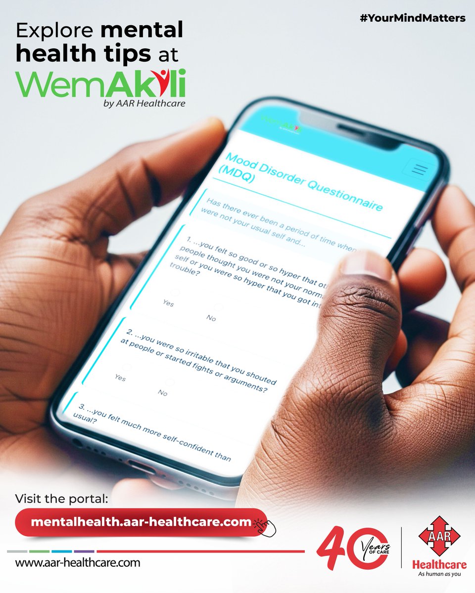 Having trouble sleeping?  Sometimes it’s just a phase. Other times, it’s your mind asking for care.
Try this:
– Stick to a sleep routine
– Unplug earlier
– Create a calm space
Still off? Take a private 5-min mental health check-in at mentalhealth.aar-healthcare.com 

#WemAkili