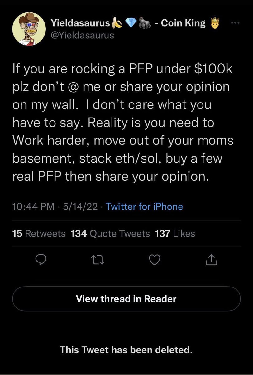 bitmappunksnft's tweet image. This tweet not just marked the peak of the last NFT bull run - it perfectly captures what happened in that cycle. Popular collections would see their prices surge rapidly with popularity, becoming unaffordable to most before even reaching the market cap of a mid-sized token.

The…