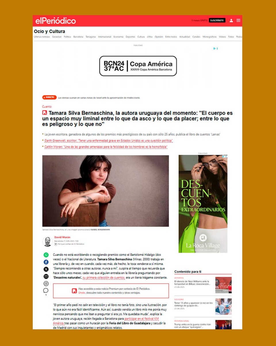 Después de su paso por Barcelona para presentar Larvas y participar en KM América de <a href="/americatalunya/">Casa Amèrica Catalunya</a> ahora nos llega esta entrevista a Tamara Silva Bernaschina <a href="/librosnimportan/">tamara</a> en <a href="/elperiodico/">El Periódico</a> por <a href="/Dmoranb/">David Morán</a> ⬇️
🔗n9.cl/deb20
🛒n9.cl/q08t9