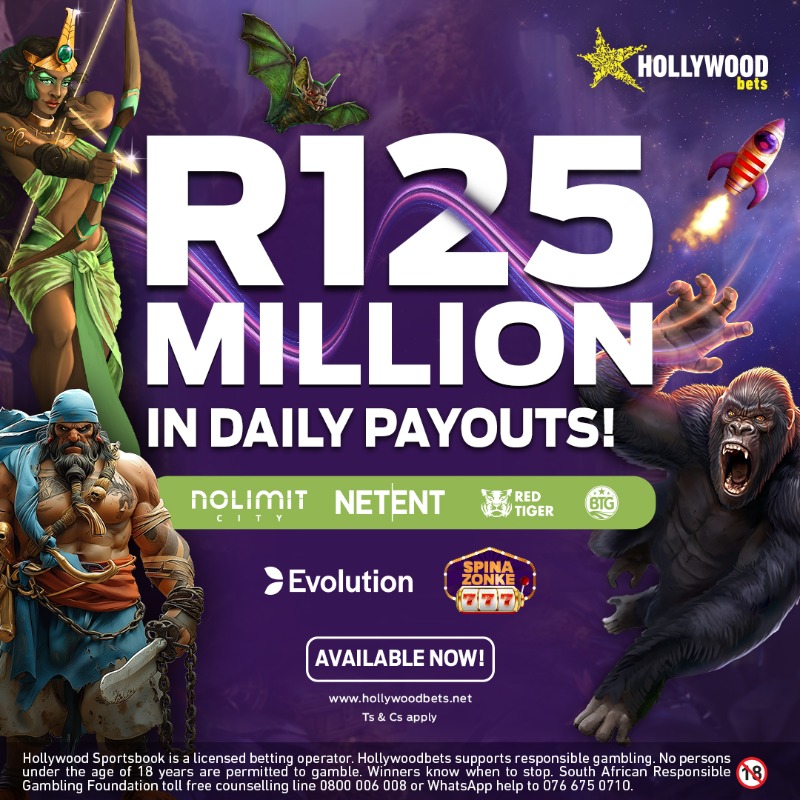 Hollywoodbets's tweet photo. You could strike massive wins when you log in to spin with our exciting slots from Evolution! 🎰🔥
Reap epic rewards when you log in and play for a chance to claim a share of R125 MILLION in daily payouts! 💸
BET NOW!
Ts & Cs apply.
#HWBTWT #EvolutionGames #SpinaZonke