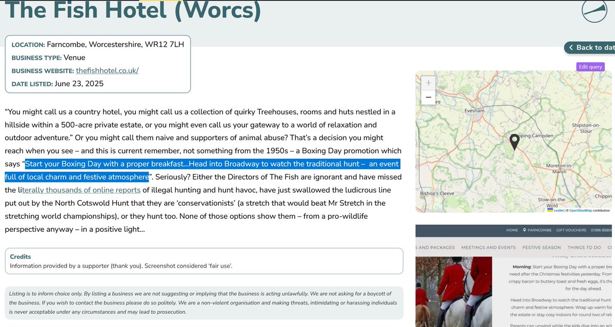 blood_business's tweet image. The 1950s are calling and want their Boxing Day Hunt promotion back! Hard to believe a hotel in 2025 can be so naive as to describe a BD meet as "full of local charm and festive atmosphere" but step forward Broadway's The Fish...@ProtectTheWild_
bloodbusiness.info/business/the-f…